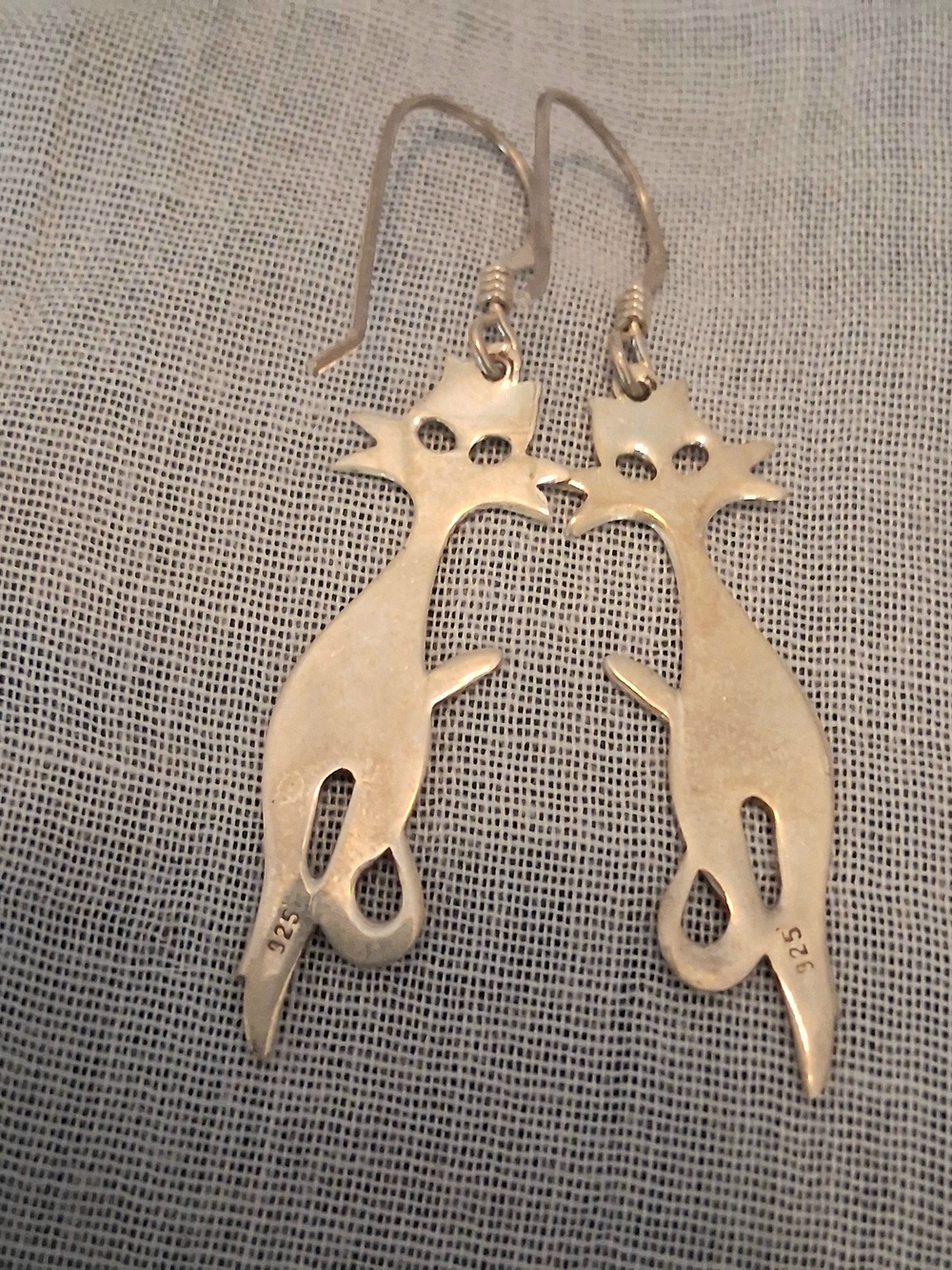 Source Unknown Silver Cat Dangle Earrings - Silver